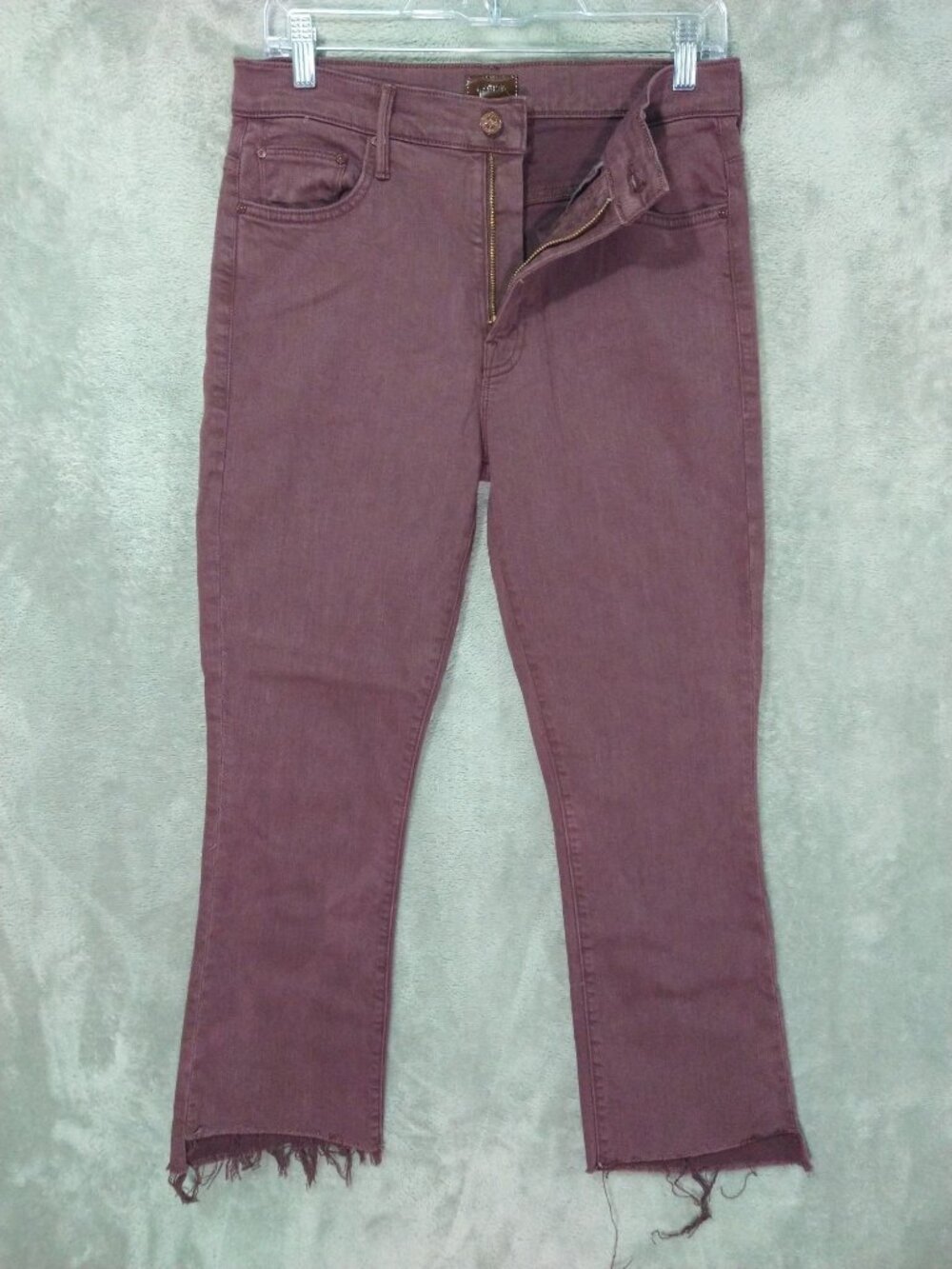 Mother Jeans Womens 29 Red Denim Insider Crop Step Fray Mauve Wine Stretch